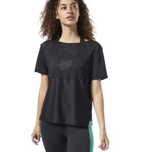 Reebok Perforated Performance T Shirt Damen - Schwarz - DE 547-GYV